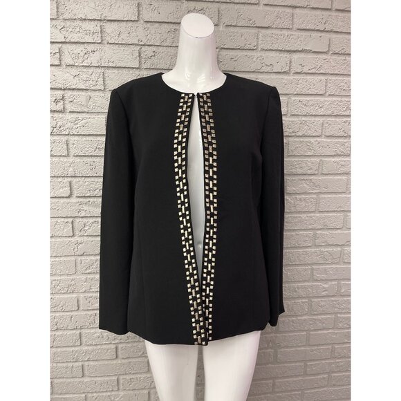 Tahari Arthur S Levine Women Sliver Embroidered Black Blazer Size 10 - Picture 1 of 8